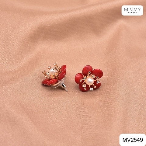 MV2549 - Set san hô đỏ tự nhiên kết hoa gồm dây chuyền/lắc/nhẫn/bông tai