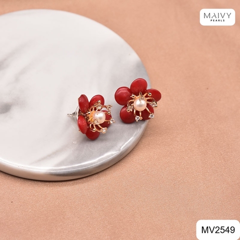 MV2549 - Set san hô đỏ tự nhiên kết hoa gồm dây chuyền/lắc/nhẫn/bông tai