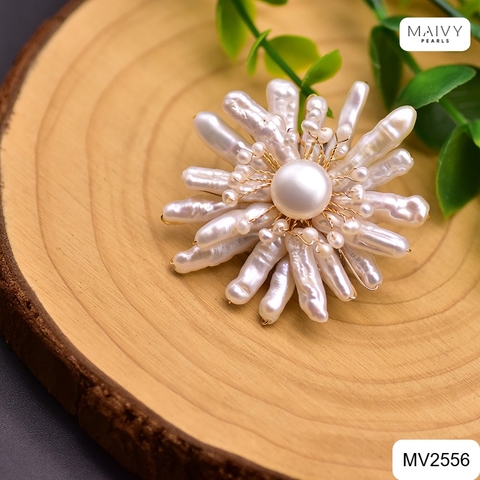 MV2556 - cài áo Baroque hạt dài mix trai tròn
