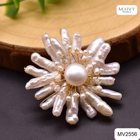 MV2556 - cài áo Baroque hạt dài mix trai tròn