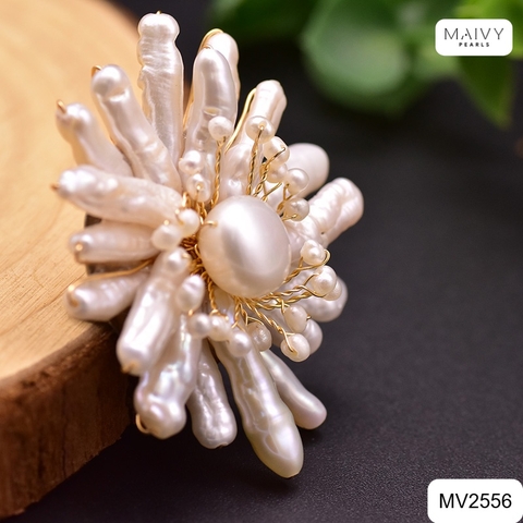 MV2556 - cài áo Baroque hạt dài mix trai tròn