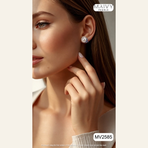Bông tai ngọc trai trắng hình trứng đế bạc S925 mạ vàng MV2585