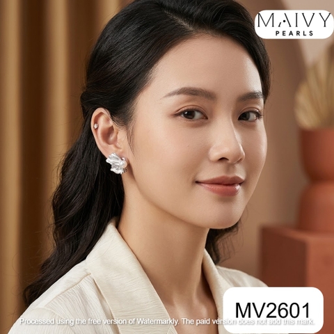 MV2601- Bông tai dáng vây cá nhấn ngọc trai trắng size 5-6mm
