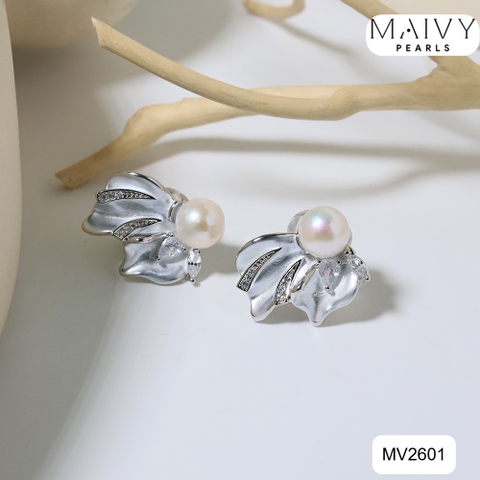 MV2601- Bông tai dáng vây cá nhấn ngọc trai trắng size 5-6mm