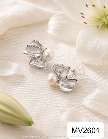 MV2601- Bông tai dáng vây cá nhấn ngọc trai trắng size 5-6mm