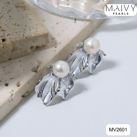 MV2601- Bông tai dáng vây cá nhấn ngọc trai trắng size 5-6mm