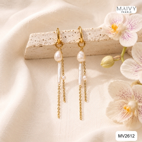 MV2612 - Bông tai ngọc trai trắng nhiều loại mix thả dài