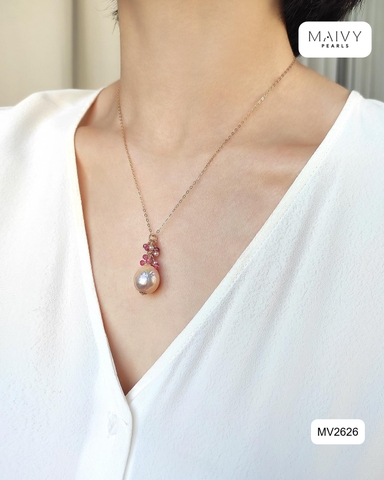 MV2626 -  Set ngọc trai baroque hồng ánh tím mix đá tự nhiên hồng