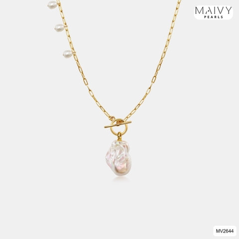 MV2644 - Dây chuyền bạc 925 mạ vàng 18k khóa T mặt nhấn ngọc trai baroque trắng