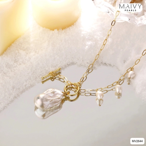 MV2644 - Dây chuyền bạc 925 mạ vàng 18k khóa T mặt nhấn ngọc trai baroque trắng