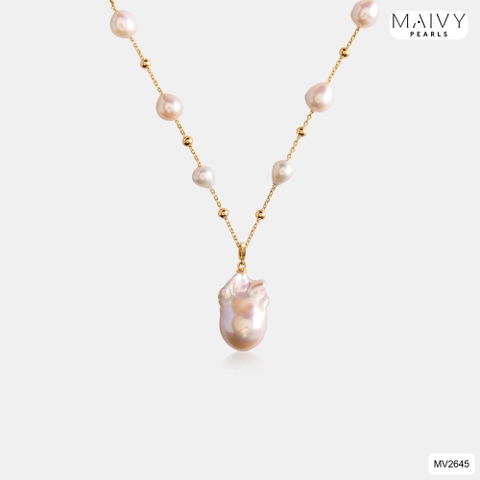 MV2645 - Dây chuyền bạc 925 mạ vàng 18k đính ngọc trai trắng tròn 5mm nhấn mặt ngọc trai baroque