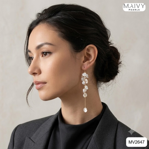 MV2647 - Bông tai ngọc trai trắng keshi dáng dài