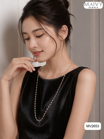 MV2653- Bộ dây chuyền và hoa tai ngọc trai dáng dài  – Thanh lịch, linh hoạt và đầy cuốn hút