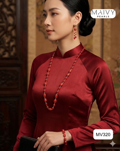 MV320 - Set San Hô Đỏ Mix Nhiều Size Kiểu Hiện Đại Gồm Dây Chuyền/Lắc Tay/Bông Tai