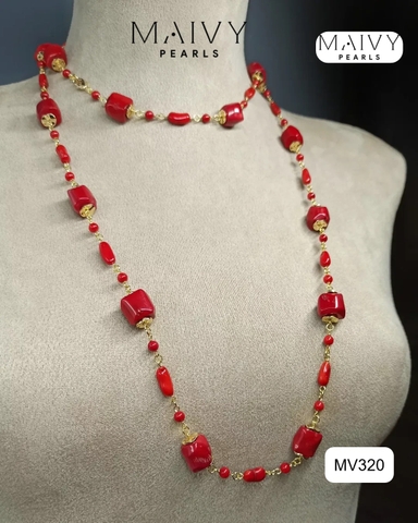 MV320 - Set San Hô Đỏ Mix Nhiều Size Kiểu Hiện Đại Gồm Dây Chuyền/Lắc Tay/Bông Tai