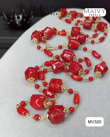 MV320 - Set San Hô Đỏ Mix Nhiều Size Kiểu Hiện Đại Gồm Dây Chuyền/Lắc Tay/Bông Tai