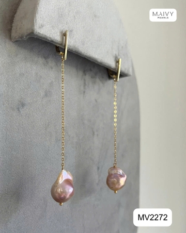 MV2272 - Set dây chuyền 4 sợi trai và Bông tai ngọc trai baroque màu hồng ánh tím thả, nhẫn và lắc tay