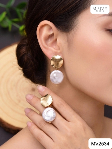 MV2534 - Bông tai ngọc trai cúc áo kiểu kẹp