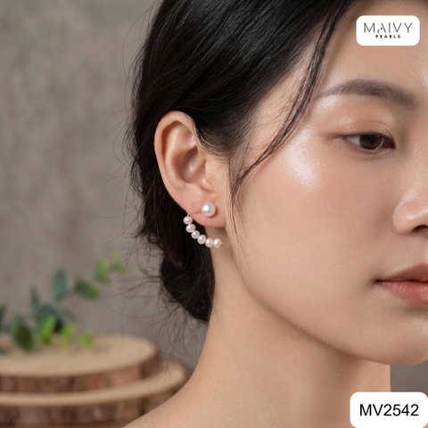 MV2542 - Bông tai ngọc trai tròn trắng xếp tạo kiểu