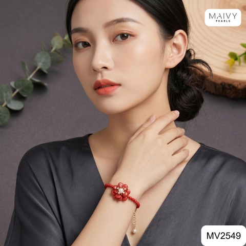 MV2549 - Set san hô đỏ tự nhiên kết hoa gồm dây chuyền/lắc/nhẫn/bông tai