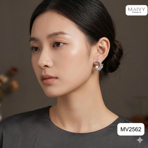 MV2562 - Bông tai ngọc trai trắng size 5-6mm dáng C