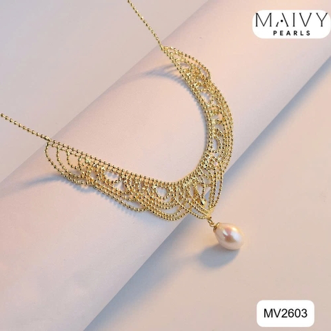 MV2603 - Dây chuyền bạc 925 mạ vàng 18k dáng alizabet nhấn 1 viết ngọc trai trắng