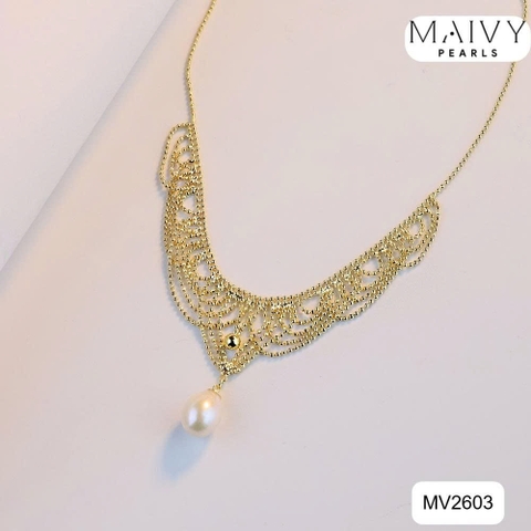 MV2603 - Dây chuyền bạc 925 mạ vàng 18k dáng alizabet nhấn 1 viết ngọc trai trắng