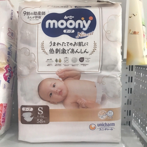 Bỉm cao cấp Moony Natural Organic dán S58 cho bé từ 4-8kg