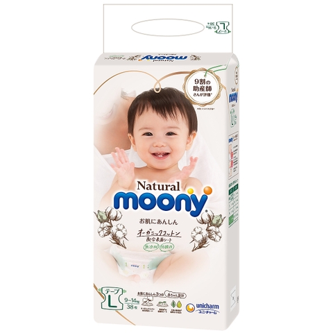 Bỉm cao cấp Moony Natural Organic dán L38 cho bé từ 9-14kg