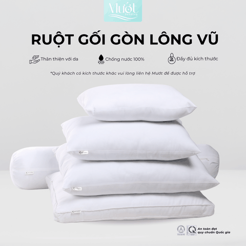 Gối nằm, gối ôm, ruột gối Mướt bedding chất liệu gòn lông vũ cao cấp đầy đủ size 35x50, 40x60, 50x70