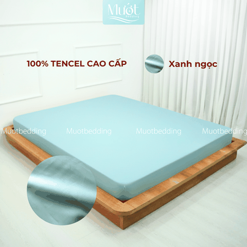 Ga giường kích thước 1m4x2m Lụa Tencel 60s Mướt Bedding cao cấp trơn màu, drap bo chun