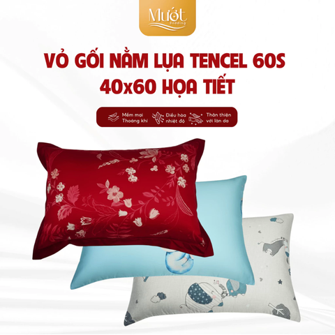 Áo Gối Nằm Lụa Tencel 60s Họa Tiết Ngẫu Nhiên Size 40x60cm Mềm Mịn, Thoáng Mát