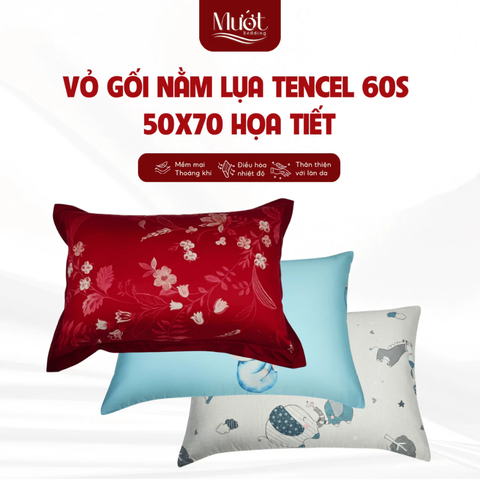 Áo Gối Nằm Lụa Tencel 60s Họa Tiết Ngẫu Nhiên Size V50x70cm Mềm Mịn, Thoáng Mát