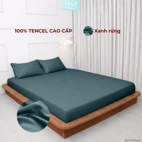 Bộ 4 Món Ga Gối Lụa Tencel 60s - Xanh Rừng - 1m6x2m (13-22cm)
