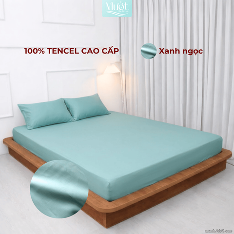 Bộ 4 Món Ga Gối Lụa Tencel 60s - Xanh Ngọc - 1m6x2m (13-22cm)