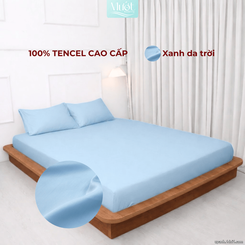 Bộ 4 Món Ga Gối Lụa Tencel 60s - Xanh Da trời - 1m6x2m (13-22cm)
