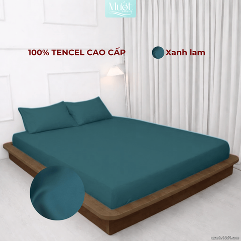 Bộ 4 Món Ga Gối Lụa Tencel 60s - Xanh Lam - 1m6x2m (13-22cm)
