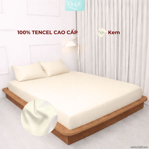 Bộ 4 Món Ga Gối Lụa Tencel 60s - Kem - 1m6x2m (13-22cm)