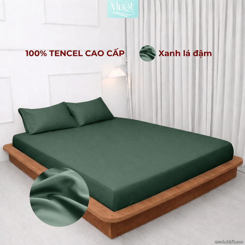Bộ 4 Món Ga Gối Lụa Tencel 60s - Xanh Lá Đậm - 1m6x2m (13-22cm)