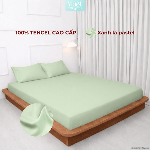 Bộ 4 Món Ga Gối Lụa Tencel 60s - Xanh Lá Pastel - 1m6x2m (13-22cm)