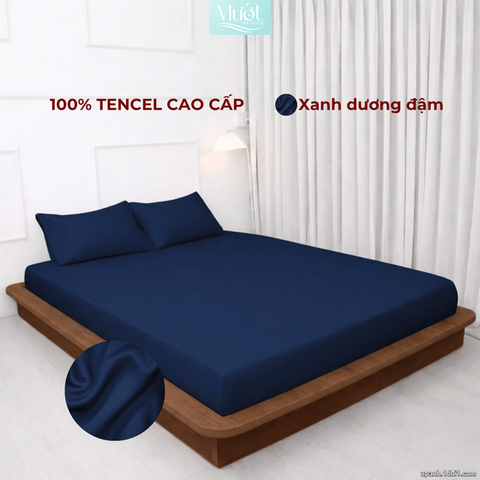 Bộ 4 Món Ga Gối Lụa Tencel 60s - Xanh Dương Đậm - 1m6x2m (13-22cm)
