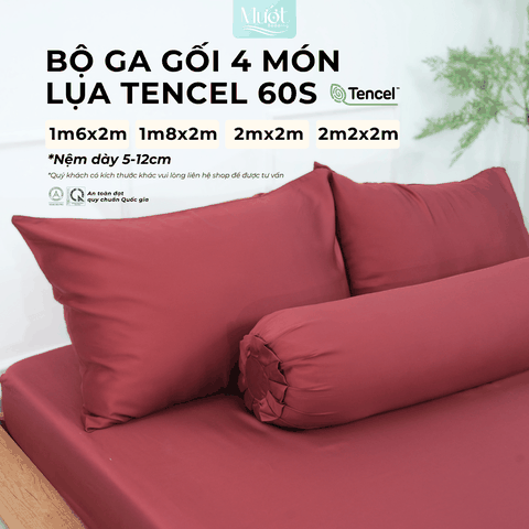 Bộ 4 Món Ga Gối Tencel 60s 1M6x2M (Dày 13 - 22CM) | ĐỘC QUYỀN TRÊN LIVE | MƯỚT BEDDING