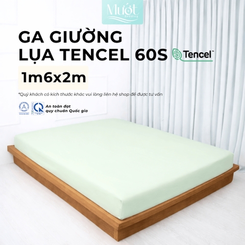 Ga giường kích thước 1m6x2m Lụa Tencel 60s Mướt Bedding cao cấp trơn, drap bo chun