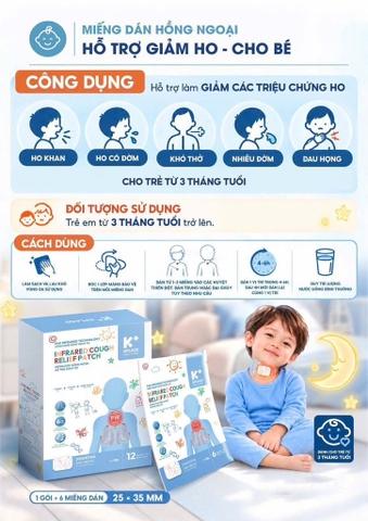 Miếng dán hồng ngoại KPLASS hỗ trợ giảm ho 3m+(6 miếng)