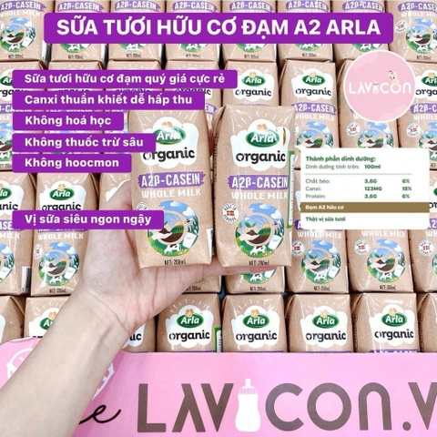 Sữa tươi hữu cơ Arla đạm A2 Casein Organic 200ml 1y+( lốc 6)