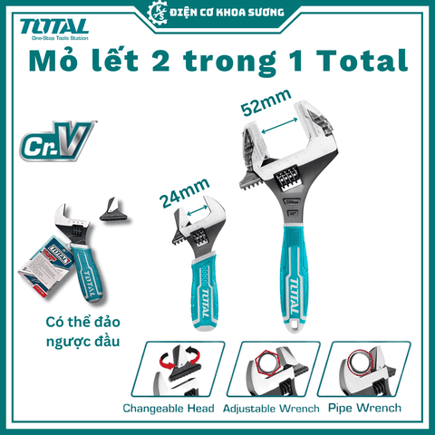 Cờ lê điều chỉnh 2IN1 TOTAL THT1016S size 156mm có thể thay đổi mỏ lết và mỏ lết răng, thép CR-V