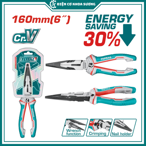 Kềm mũi nhọn mỏ dài cao cấp trợ lực 30% TOTAL THT220606S