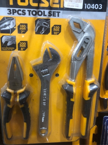 Bộ dụng cụ 3 chi tiết Tolsen 10403 (kìm điện, mỏ lết , kìm mỏ quạ) 10403 TOLSEN - Hàng chính hãng.