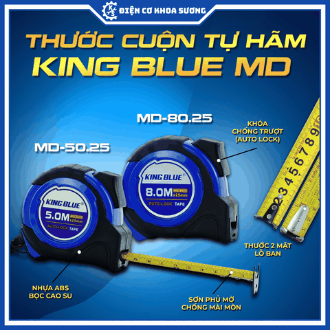 Thước cuộn tự hãm, khóa tự động KingBlue, chiều dài 5m x 25mm, 8m x 25mm MD - Hàng chính hãng