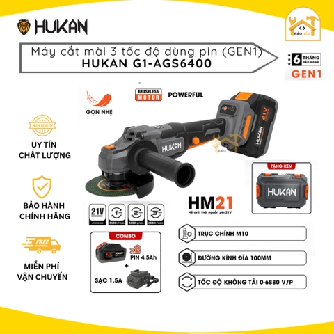Thân máy Mài Dùng Pin HUKAN G1-AGS6400, 3 Mức Tốc Độ - 15cell - Motor Không Chổi Than